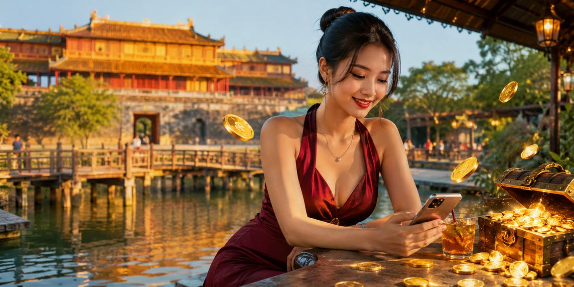 Người chơi đang nhận tiền thưởng qua điện thoại tại Huế